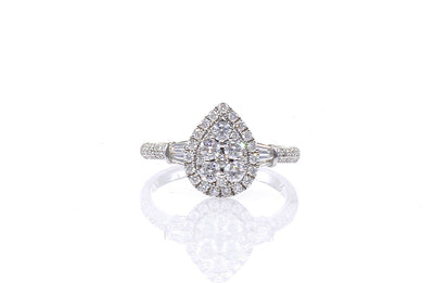 Diamond Cluster Pear Ring with Tapered Baguettes