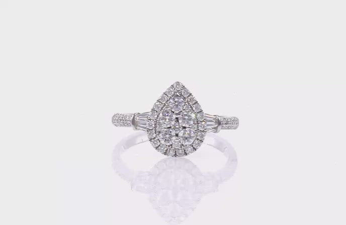 Diamond Cluster Pear Ring with Tapered Baguettes