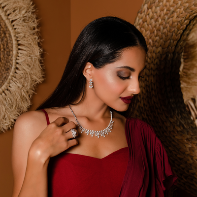 Bloom Diamond Necklace and Earring Set in 18K White Gold