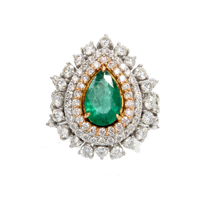 Belle Emerald & Diamond Cocktail Ring in 18K White & Yellow Gold