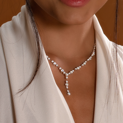 Sphere Diamond Necklace and Earring Set in 18K White Gold