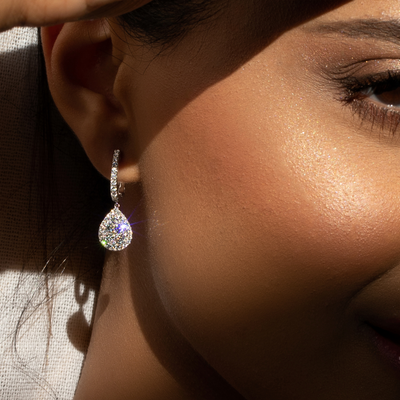 Diamond Pear Drop Halo Earrings