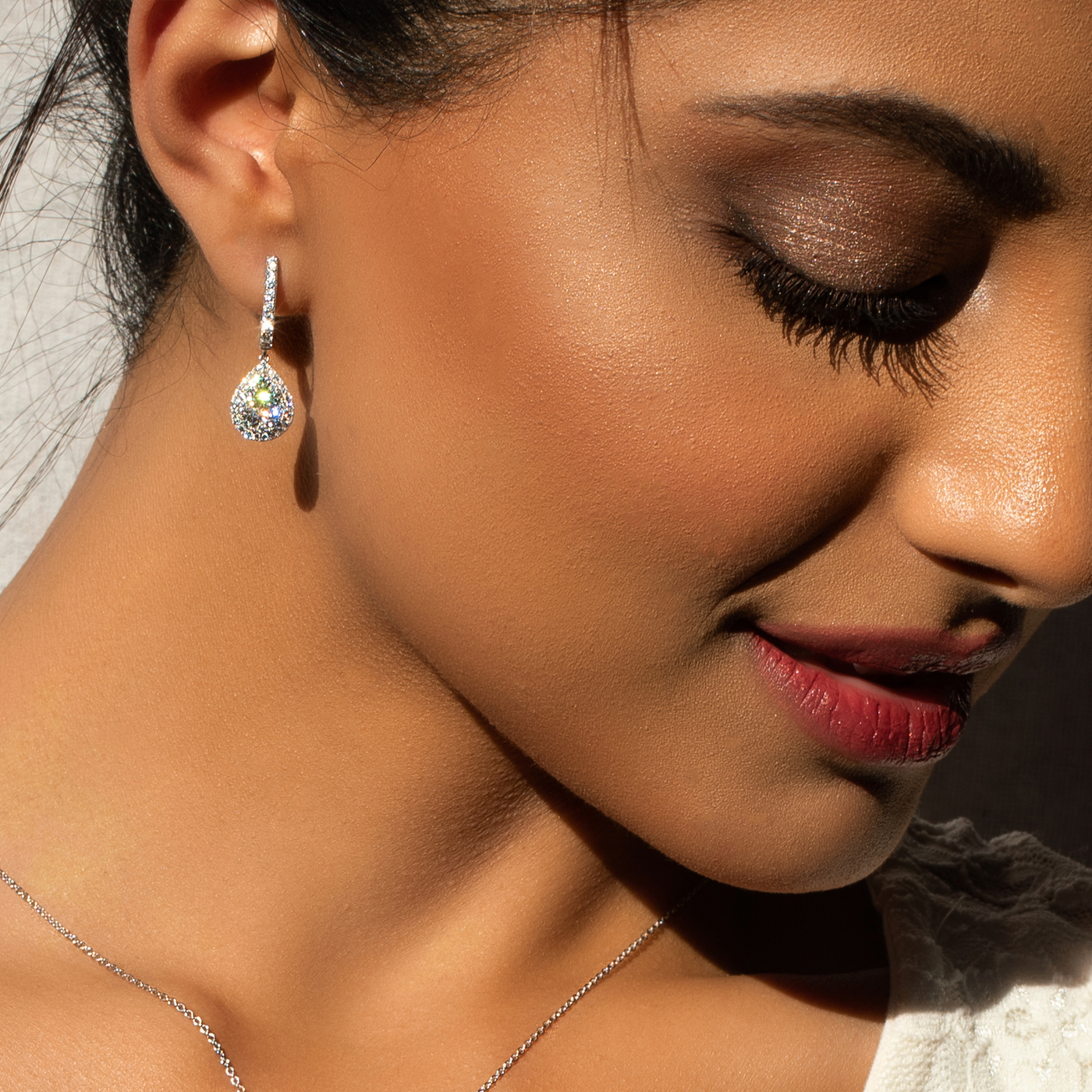 Diamond Pear Drop Halo Earrings